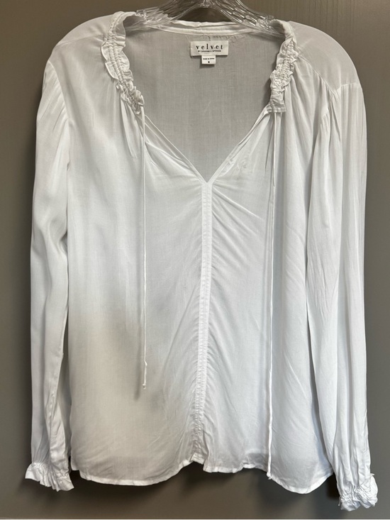 VELVET BY GRAHAM & SPENCER Tops - NEW VELVET BY GRAHAM & SPENCER Samantha White Viscose Popover Ruffle Trim Sz‎ S